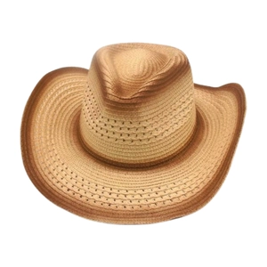 Classic Western straw cowboy hat with a brown gradient weave and wide curved brim