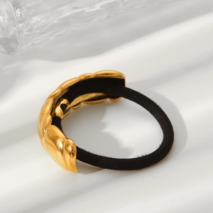 Polished gold twist metal hair tie with high-elastic black rubber band for women