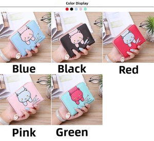 Short women's wallets with cute cat print and fish motifs in five different colors