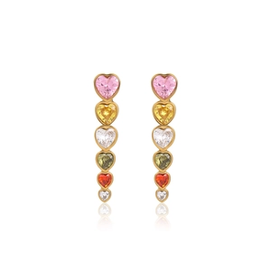 Boucles d'oreilles rétro en or 18 carats avec pierres multicolores en forme de cœur