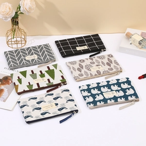Canvas makeup pouch cute student pencil case zipper coin purse portable wash storage bag assortment