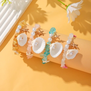 Bohemian Summer Beach Shell Bracelet For Women Handmade Starfish Imitation Artificial Pearl Crushed Stone Adjustable Jewelry