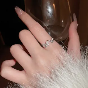 Sparkling Double Butterfly Open Adjustable Ring Copper Inlaid With Marquise Zircon Elegant Fashion Jewelry For Women