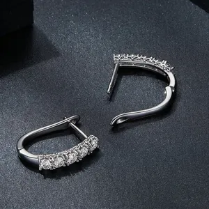 S925 sterling silver U-shaped hoop earrings featuring five sparkling round-cut moissanite stones