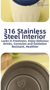 Detail of the 316 stainless steel interior and smooth cup rim of the thermal bottle