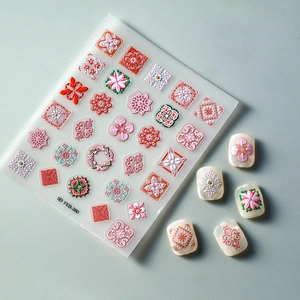 Detaillierte 5D geprägte Nagelsticker mit Vintage-Blumen- und Mandala-Mustern