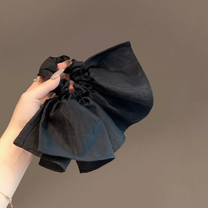 Oversized Black Pleated Fabric Scrunchie High Elasticity Hair Tie Fashion Hair Accessories For Women
