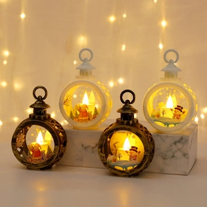 Christmas LED Lantern Portable Night Light Plastic Glass Warm Glow Santa Claus Snowman Retro Desktop Decorative Holiday Hanging