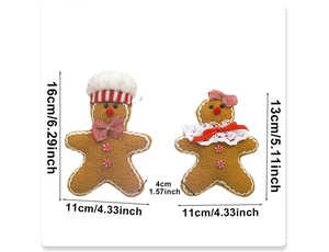Detailed size specifications for gingerbread plush figurines with striped hats and bows