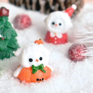 Detailed macro view of resin Christmas miniatures featuring pumpkin and snowman characters