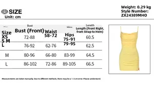 Size chart showing XS to L measurements for the bodycon strapless summer dress detail
