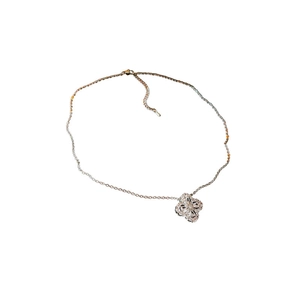 Minimalist silver four-leaf clover necklace with sparkling zircon pavé setting for women
