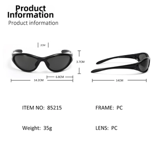 Detailed size chart for black Y2K wrap-around sunglasses with future tech sports frame