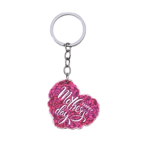Silver Mother's Day keychain with pink floral heart pendant and Happy Mother's Day text