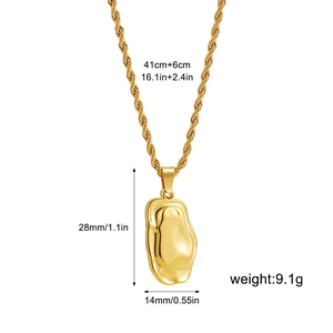 Detailed size specifications for 18K gold organic lava pendant with rope chain dimensions