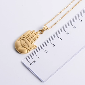 Gothic 18K gold stainless steel Hamsa hand pendant necklace with ruler measurement