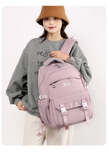 Pink minimalist large capacity backpack with smooth zippers and side pocket for daily commute