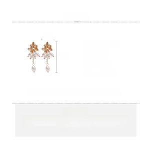 Detailed view of flower pearl drop earrings with alloy material and 4.5cm size specifications