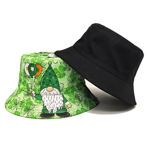 Saint Patrick's Day green clover gnome bucket hat and black sun hat set for women