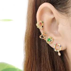 Colorful Zircon Earrings Gold Plated Brass Geometric Heart Flower Wreath Elegant Niche Style Jewelry Accessories For Women