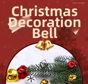 Close-up of decorative Christmas bells with snowflake patterns and red bows