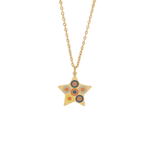 Gold stainless steel necklace with a star pendant featuring colorful enamel dots