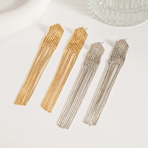 Long Tassel Dangle Earrings Copper Metal Geometric Arrow Top With Silver Earring Post Trendy Elegant Women