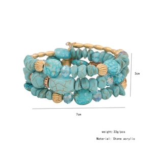 Detail view of bohemian multilayer stone beads bracelet with 3cm height and 7cm diameter size