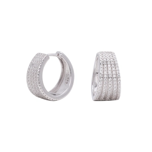 Macro shot of 925 sterling silver hoop earrings with micro-pave cubic zirconia stones