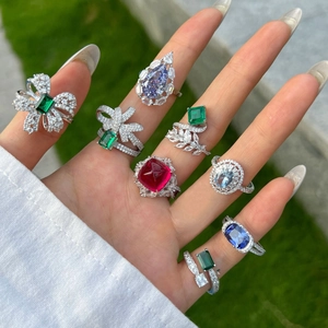Elegant S925 sterling silver rings with colorful teardrop gemstones and zircon bow designs
