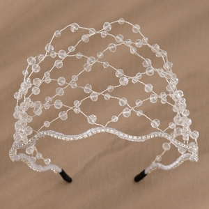 Vintage Handmade Woven Mesh Headband With Acrylic Crystal Rhinestone For Bridal Wedding Party Women Hair Accessories