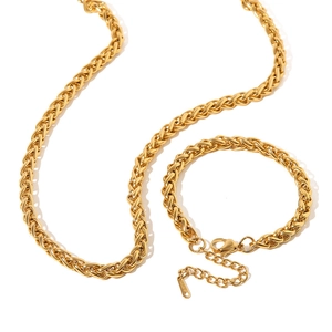18K gold plated stainless steel wheat chain necklace and bracelet jewelry set