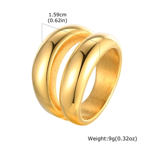 Polished double-layered golden geometric rings with size 1.59cm and weight 9g specs