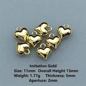Set of 6 vintage gold alloy 3D heart charms 11x13mm for DIY jewelry making