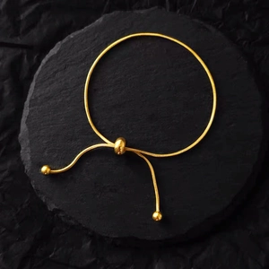 18K Gold Plated Stainless Steel Snake Bone Chain Bracelet Adjustable Slide Buckle Round Beads Retro Minimalist For Women
