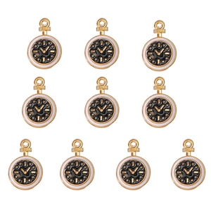 Detail of ten gold-plated enamel pocket watch charms for jewelry making