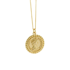 Collier médaille en or vintage avec pendentif Élisabeth II et chaîne minimaliste