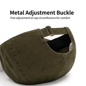 Army green distressed baseball cap with red star and adjustable metal buckle back