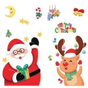 Christmas static stickers set with Santa, Reindeer and Merry Christmas text for windows