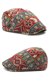 Detail of jacquard fabric texture and adjustable metal buckle on vintage ivy caps