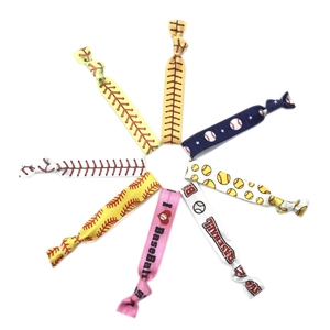 Set of 8 elastic softball baseball hair ties with heart patterns and sport prints