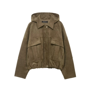 Veste À Capuche En Suédine Pour Femme Bombardier Décontracté Avec Fermeture Éclair Et Grandes Poches Style Streetwear