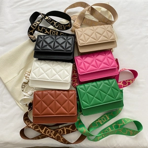 Collection of quilted PU leather crossbody bags with LOVELY lettered wide straps