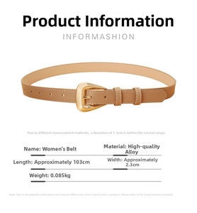 Detailed size specifications for women's khaki belt with golden triangle buckle