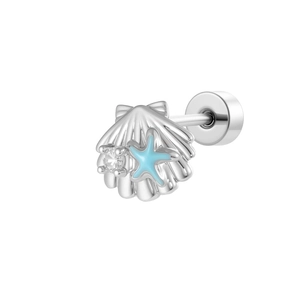 Ocean star stud earring in silver with white zircon and blue enamel sea star