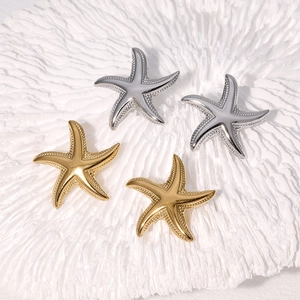 Starfish Stud Earrings Stainless Steel Textured Ocean Beach Vacation Style Minimalist Unique Fashion Jewelry For Women
