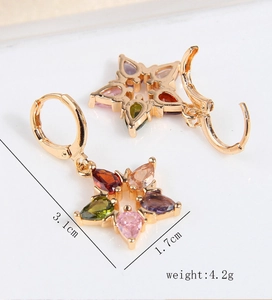 Detailed size specifications for copper star earrings with multi-color zircon stones