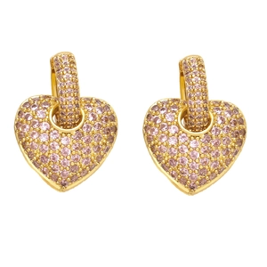 Élégantes boucles d'oreilles cœur dorées avec oxydes de zirconium roses pour femme