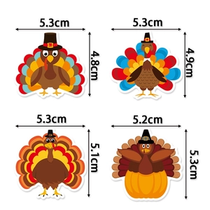 Thanksgiving turkey cupcake toppers with pilgrim hats and pumpkin designs in 2x2 grid