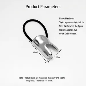 Minimalist silver alloy U-shaped ponytail holder cuff with thick elastic hair band